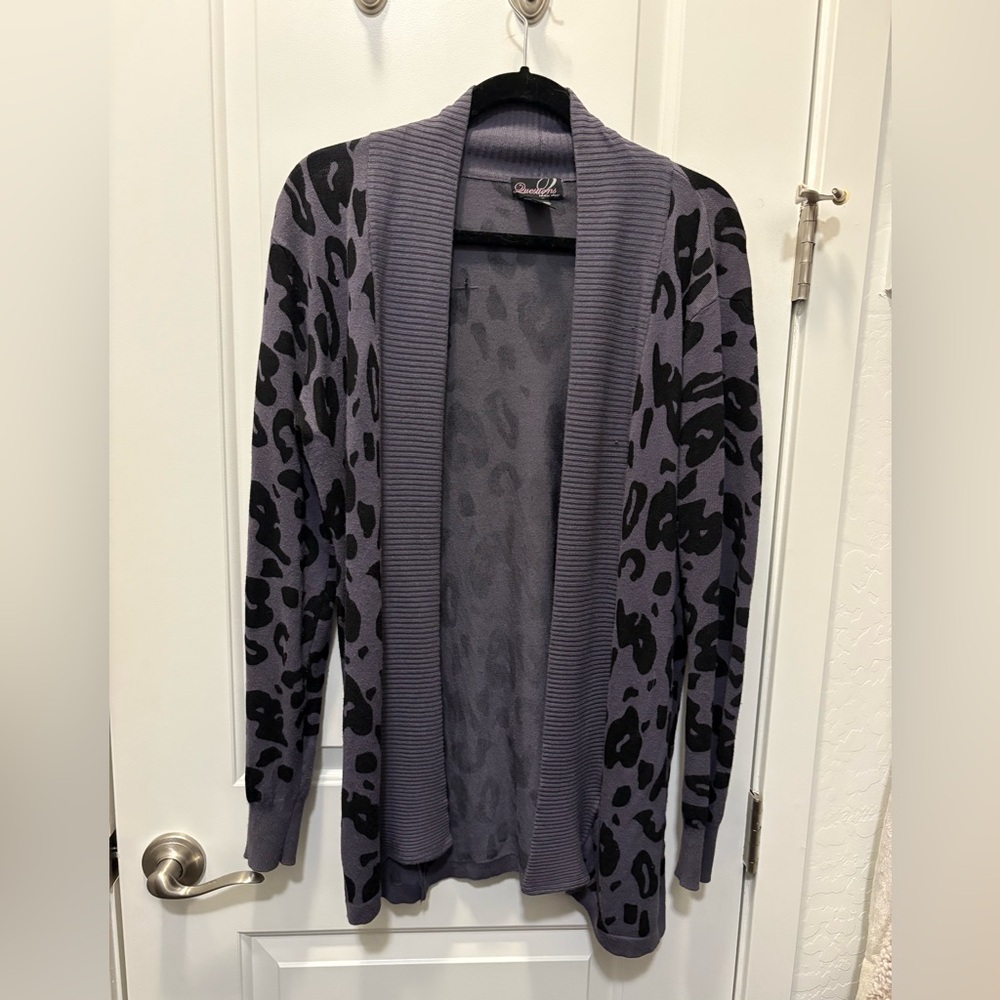 Purple and Black Leopard Print Cardigan